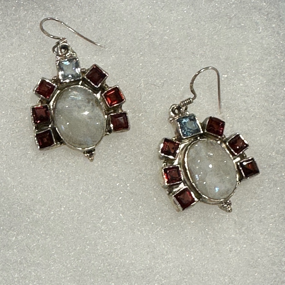 Opal, Topaz, Garnet‎ Sterling Silver Earrings